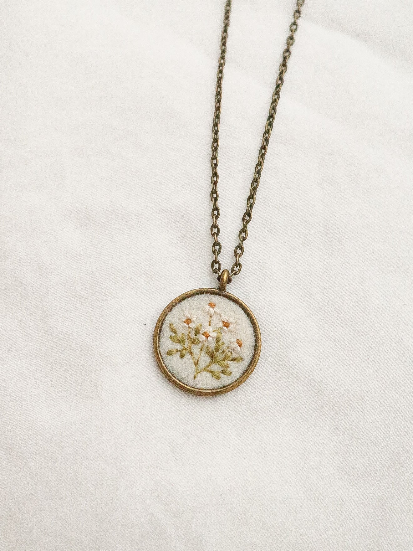 Chamomile on White Necklace