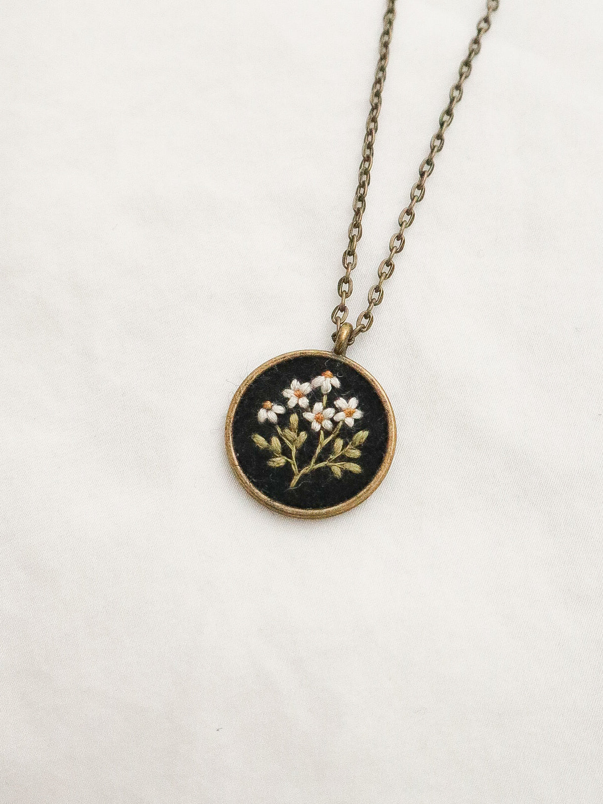 Chamomile on Black Necklace