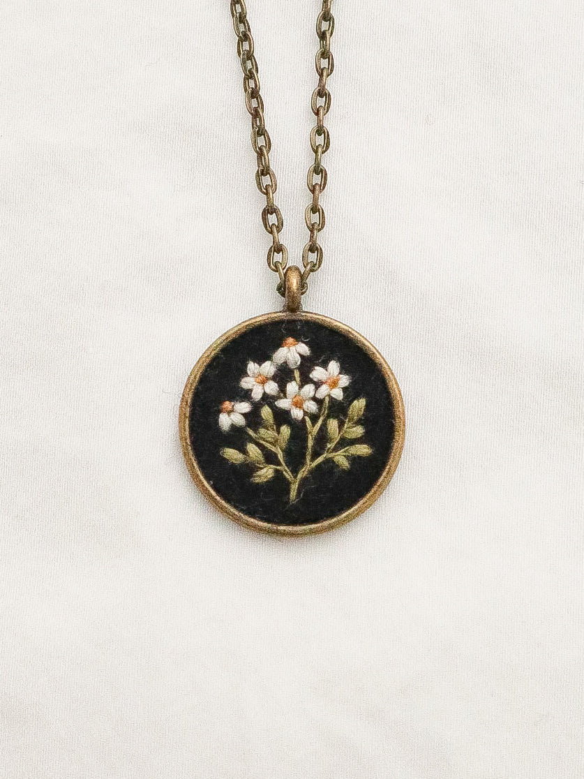 Chamomile on Black Necklace