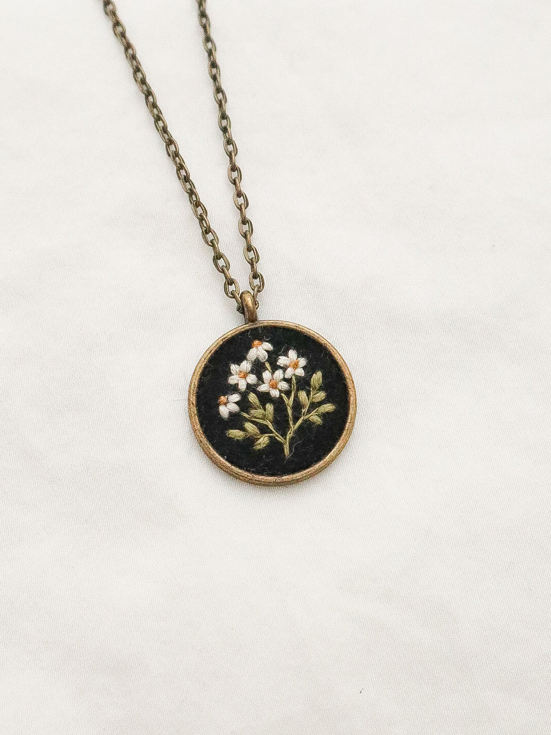 Chamomile on Black Necklace